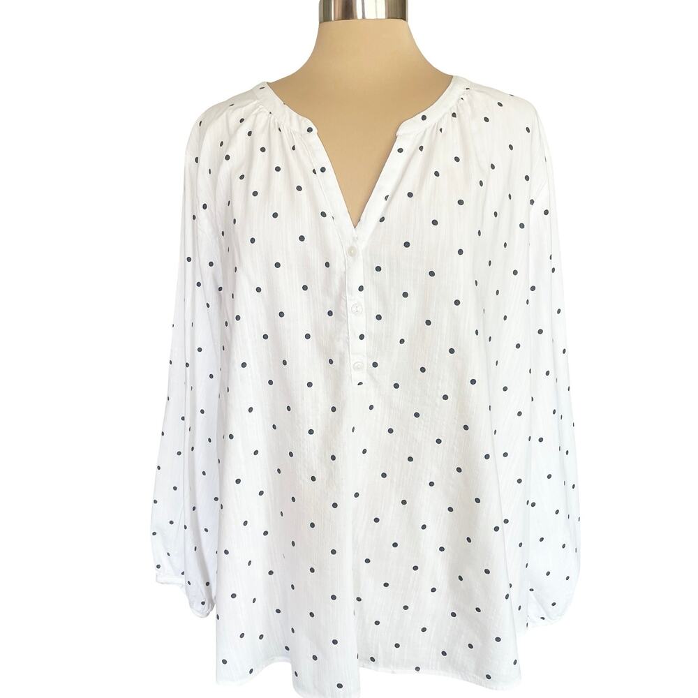 Old Navy White Black Polka Dot Popover Top‎ Size XXL Classic Minimalist Casual